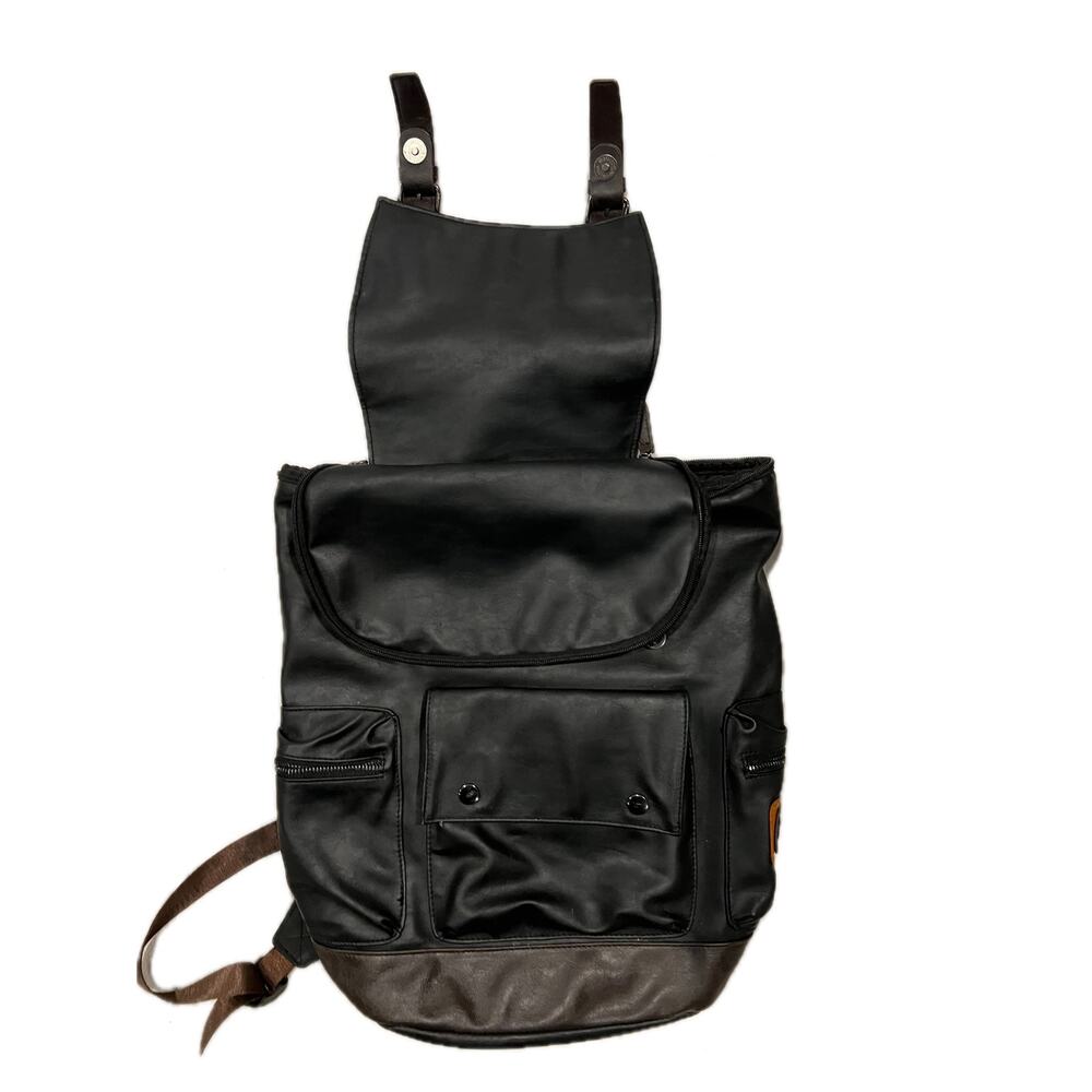 Top Loading Faux Leather Black Backpack - Picture 3 of 4